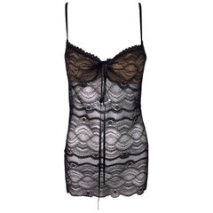 NWT C. 2005 Gianfranco Ferre Sheer Mesh Lace Nude Bra Long Cami Tunic Top 42 5