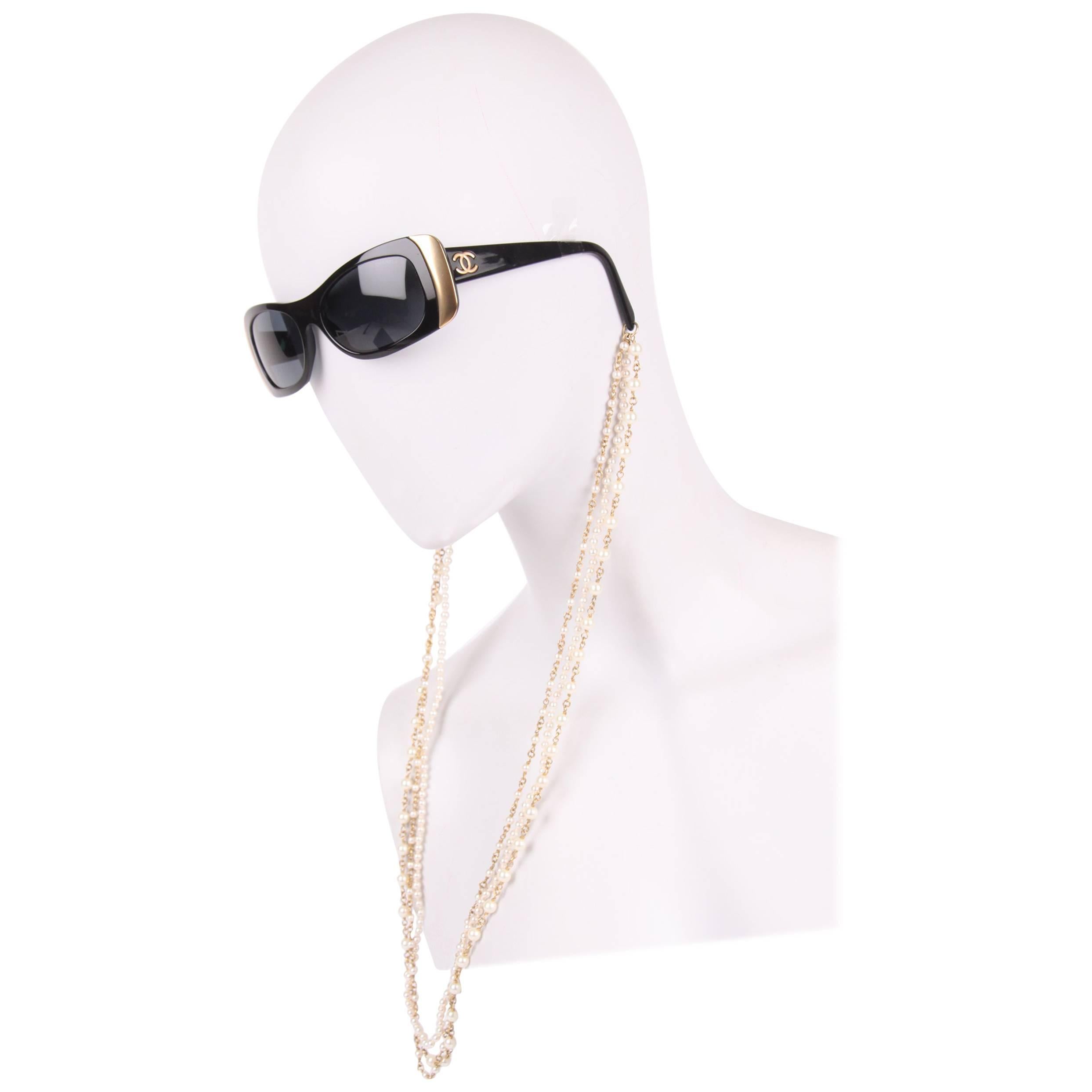 Chanel Sunglasses with Pearl Necklace - black at 1stDibs  chanel sunglasses  with pearl chain, chanel sunglasses pearl chain, chanel sunglasses pearl  collection