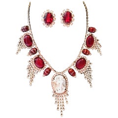 Exquisite Princess Necklace and Earring Set - 1950's