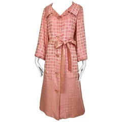 1970s CHRISTIAN DIOR Pink Mosaic Checkered Print Silk jacquared Coat