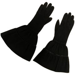 Rare Christian Dior Women's Riding Gloves - Black Suede - 1950's 
