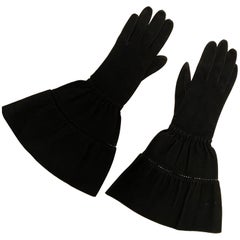 Rare Christian Dior Women's Riding Gloves - Black Suede - 1950's 7