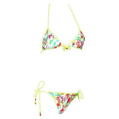 Colorful Christian Dior by John Galliano Print Bikini with Pearl Trimming 7