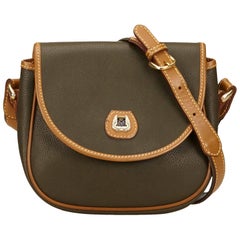 Lancel Green Embossed Leather Shoulder Bag