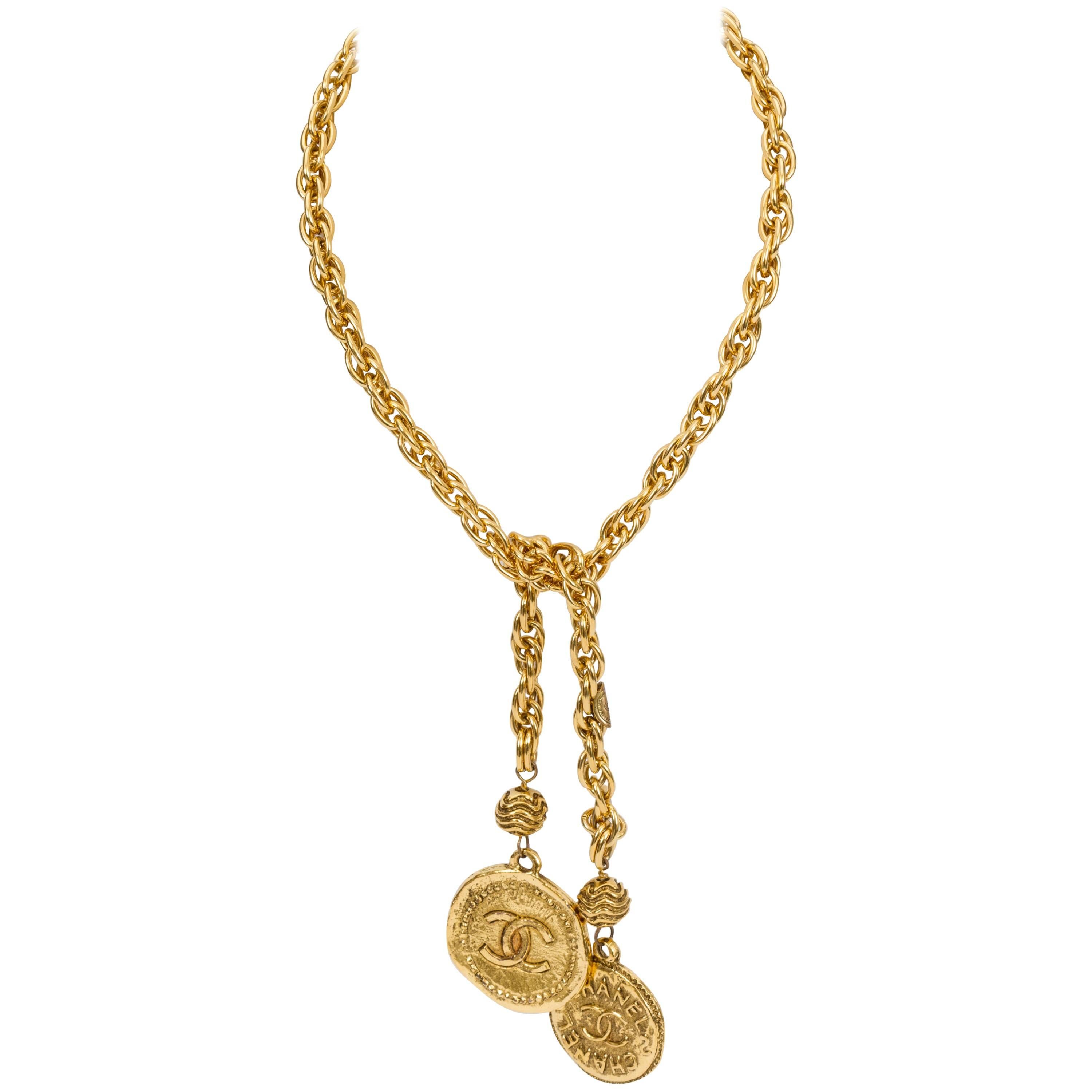 Chanel CC Heart Lariat Necklace Metal Gold 2109721