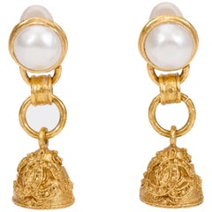 Vintage Chanel Pearl & Bell Florentine Earrings