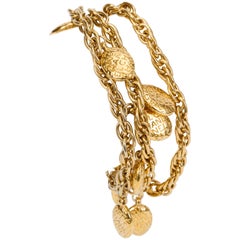 1970's Chanel Triple Strand Gold Nugget Charm Bracelet