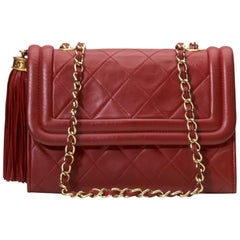 Chanel Red Quilted Lambskin Tassel Flap Bag 7