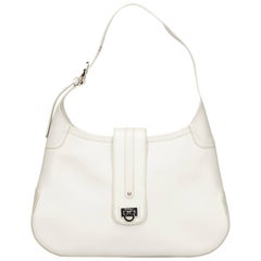 Ferragamo White Leather Gancini Shoulder Bag 8