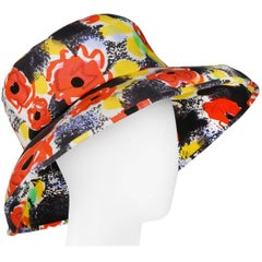 Chanel Black & Red Camellia Pop Art Floral Print Beach Hat 1997