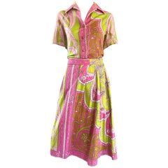 1960s Emilio Pucci Cotton Pink and Green Vintage 60s Blouse and Skirt Dress Set