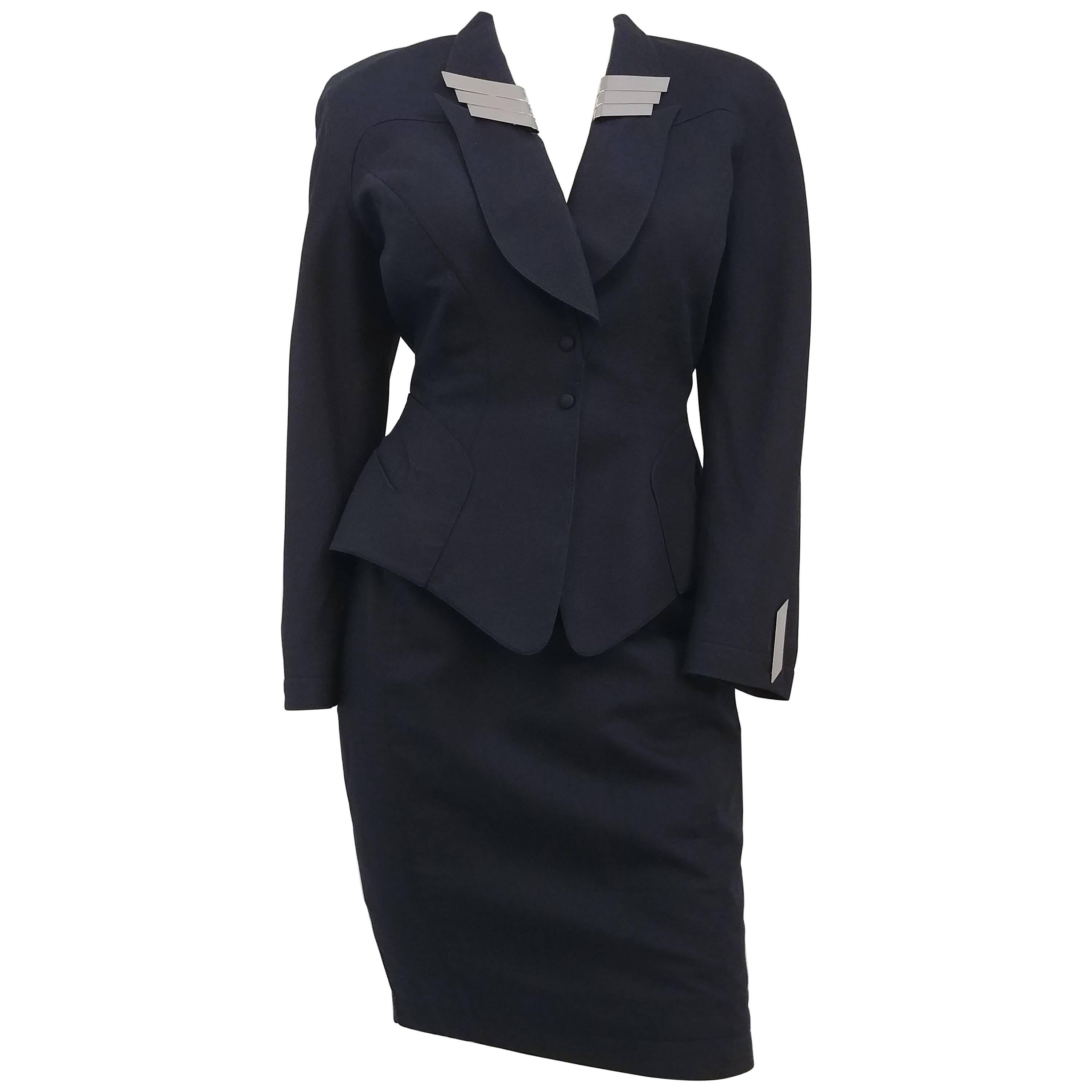 Thierry Mugler Navy Suit and Skirt Set 