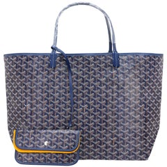 Goyard Bleu Marine Navy Blue St Louis GM Chevron Tote Bag 