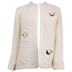 Vintage 50s Knit Wool Cardigan w/ Metal Disc Details