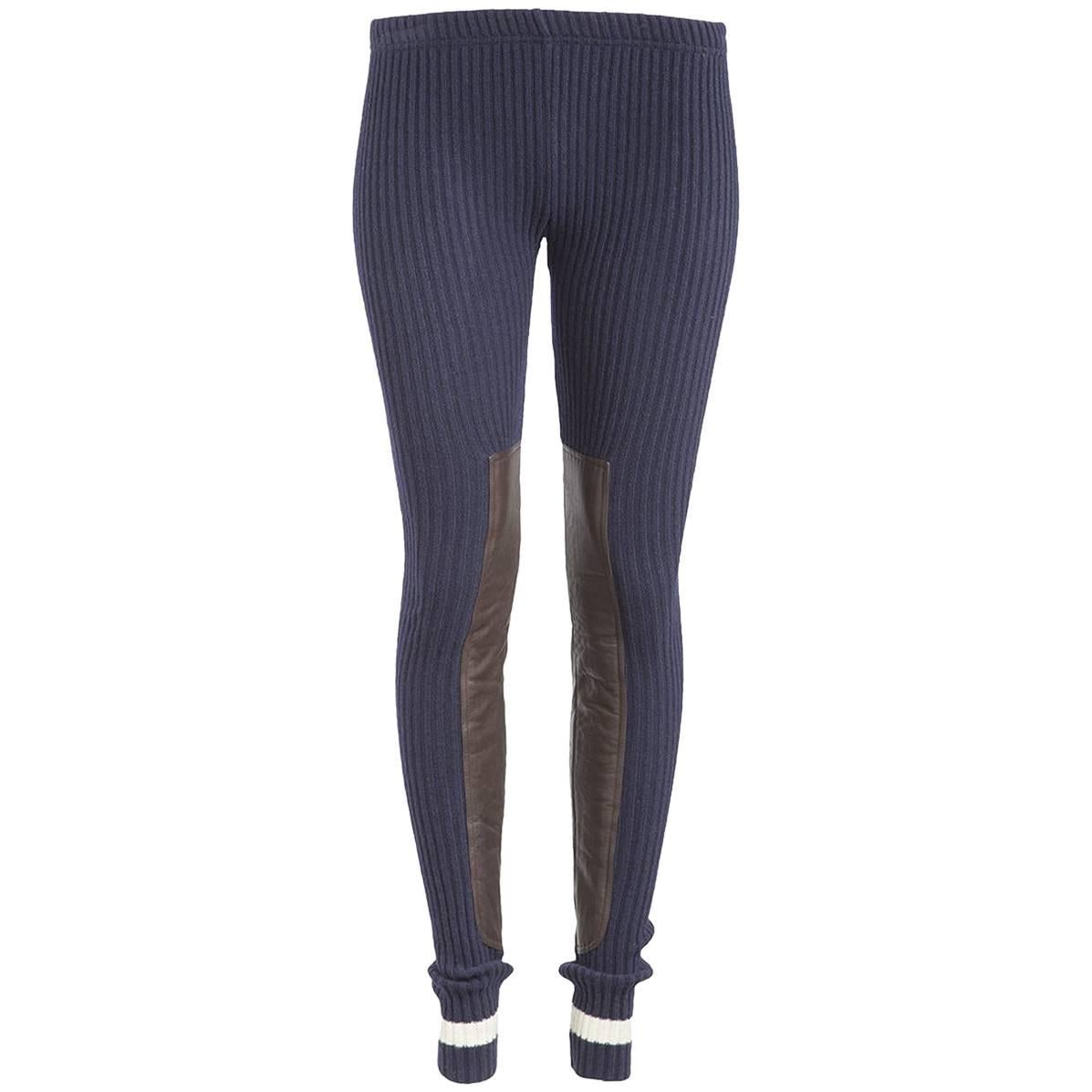 Undercover NWT Navy Ribbed Leather Panel Leggings