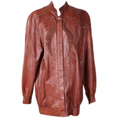 Vintage Roberto Cavalli Brown Leather Jacket with Eagle Design circa 1980s