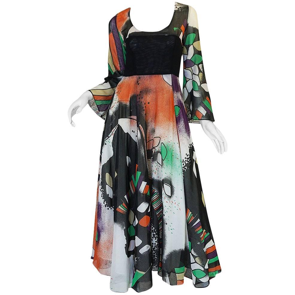 Museum Exhibited 1971 RTW Thea Porter Painted Print Dress