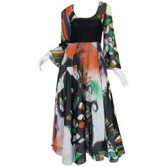 Vintage Museum Exhibited 1971 RTW Thea Porter Painted Print Dress