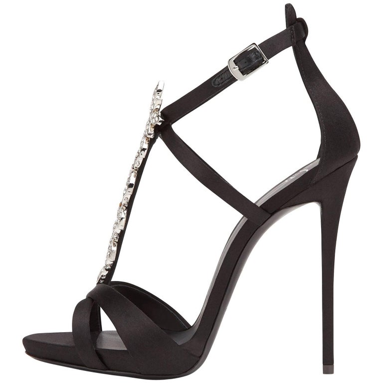 Giuseppe Zanotti Black Suede Crystal Evening Sandals Heels For Sale at ...