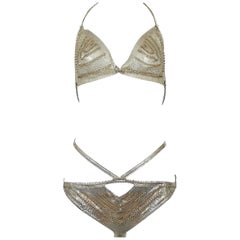 Retro Paco Rabanne Chain Mail Metal Couture Bikini Ensemble 