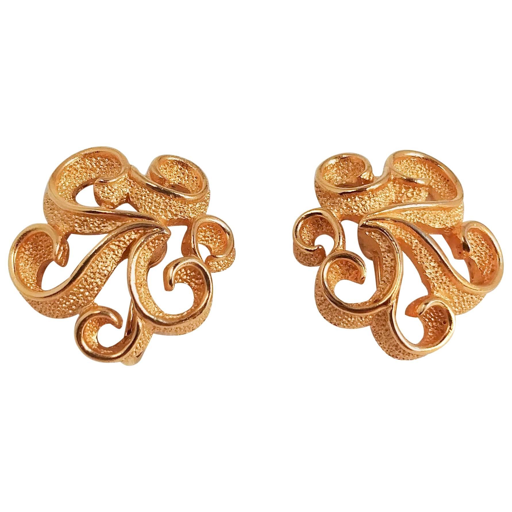 1960s Trifari Golden Swirl Clip On Earrings