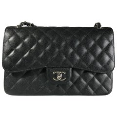 Chanel Black Caviar Leather Classic Jumbo Double Flap Bag 5