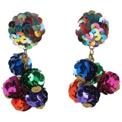 Vintage Colorful Sequin Disco Balls Dangling Chandelier Clip on Earrings 12