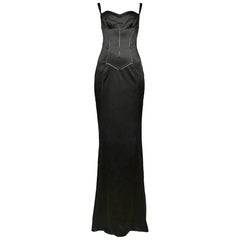 Dolce & Gabbana Black Satin Bustier Evening Gown with Train Hem