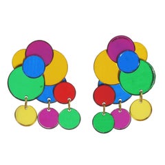 Multicolor Oversized Dangling Balloon Lucite Clip-on Earrings