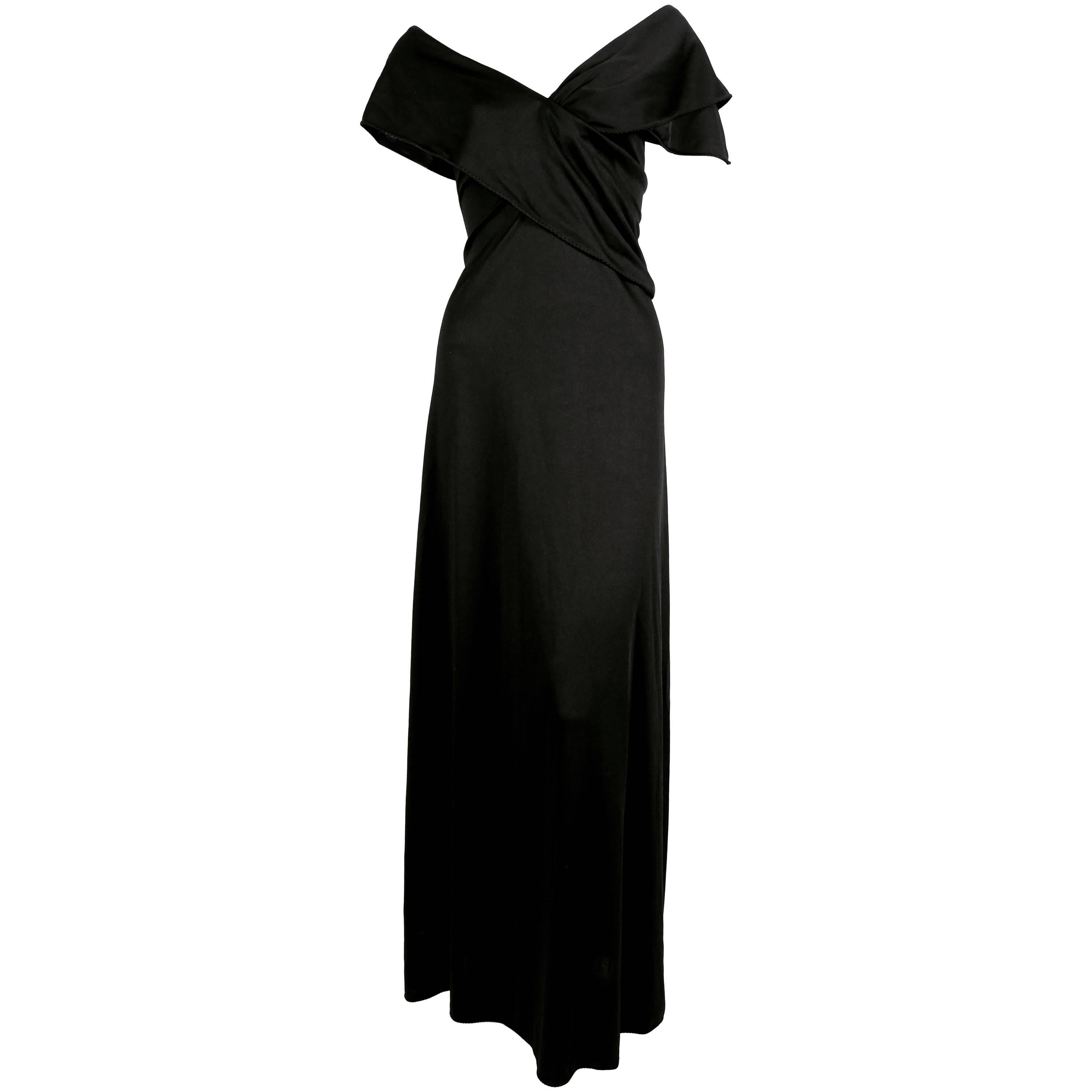 1970's STEPHEN BURROWS black jersey dress with draped neckline & 'lettuce' edges