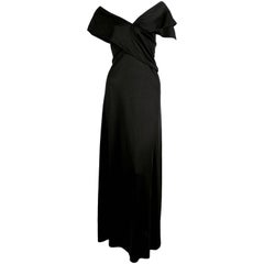 Retro 1970's STEPHEN BURROWS black jersey dress with draped neckline & 'lettuce' edges