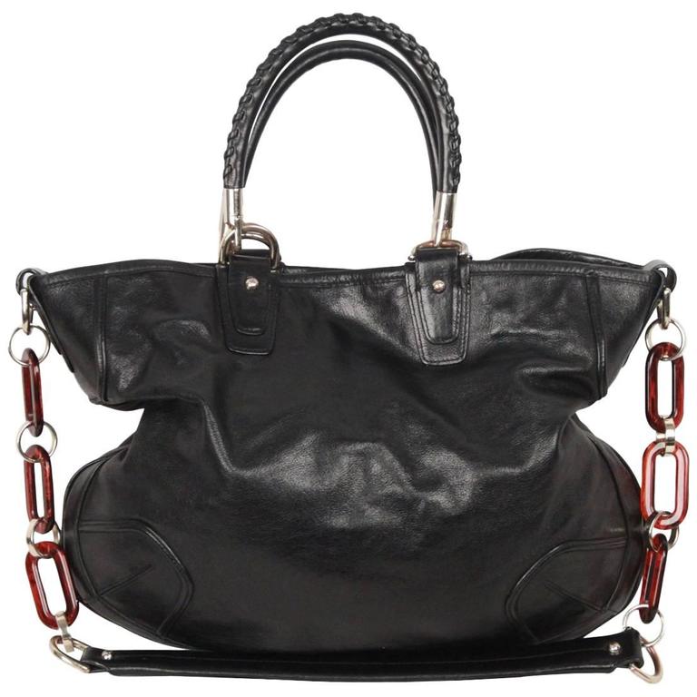BALLY Black Leather JANA BAG Tote w/ Tortoiseshell Strap For Sale at
