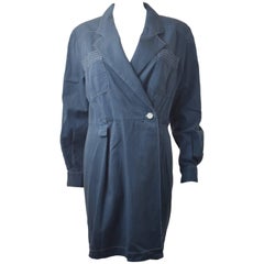 Vintage 1990's Celine Navy Cotton Coat Dress with Oversize Pocket Details
