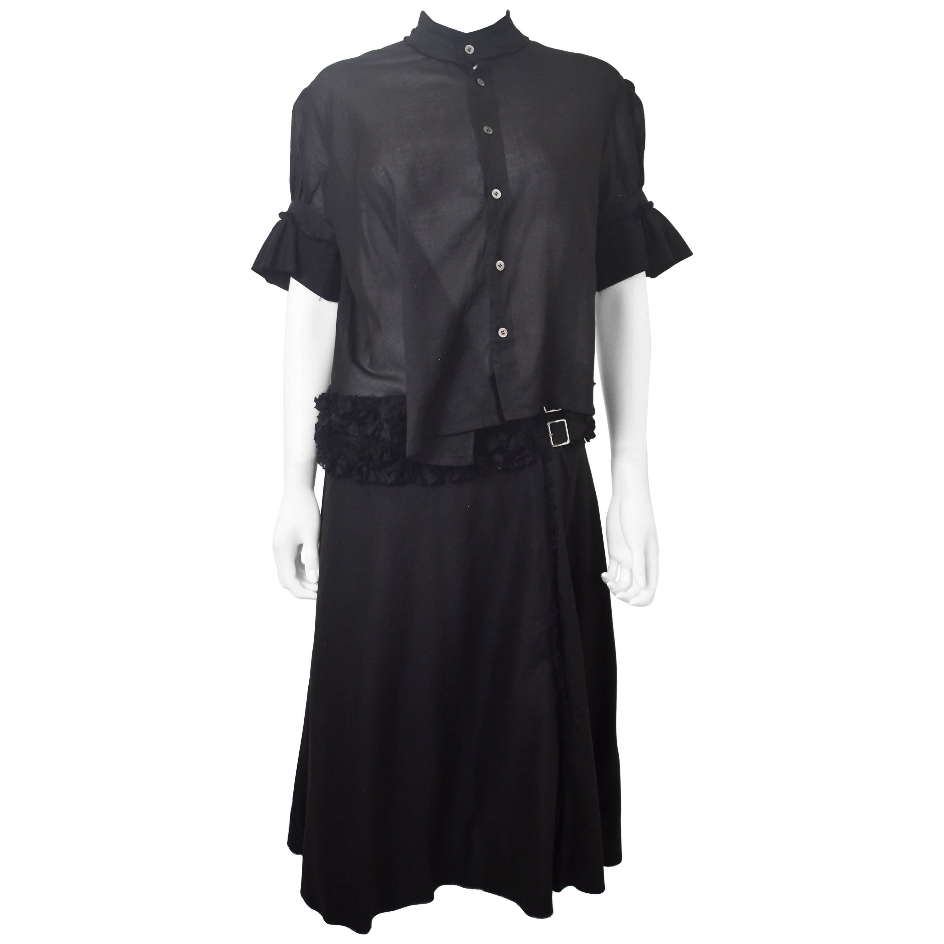 Comme des Garcons Tricot Black Dress with Sheer Top and Ruffle Detail Skirt 2007