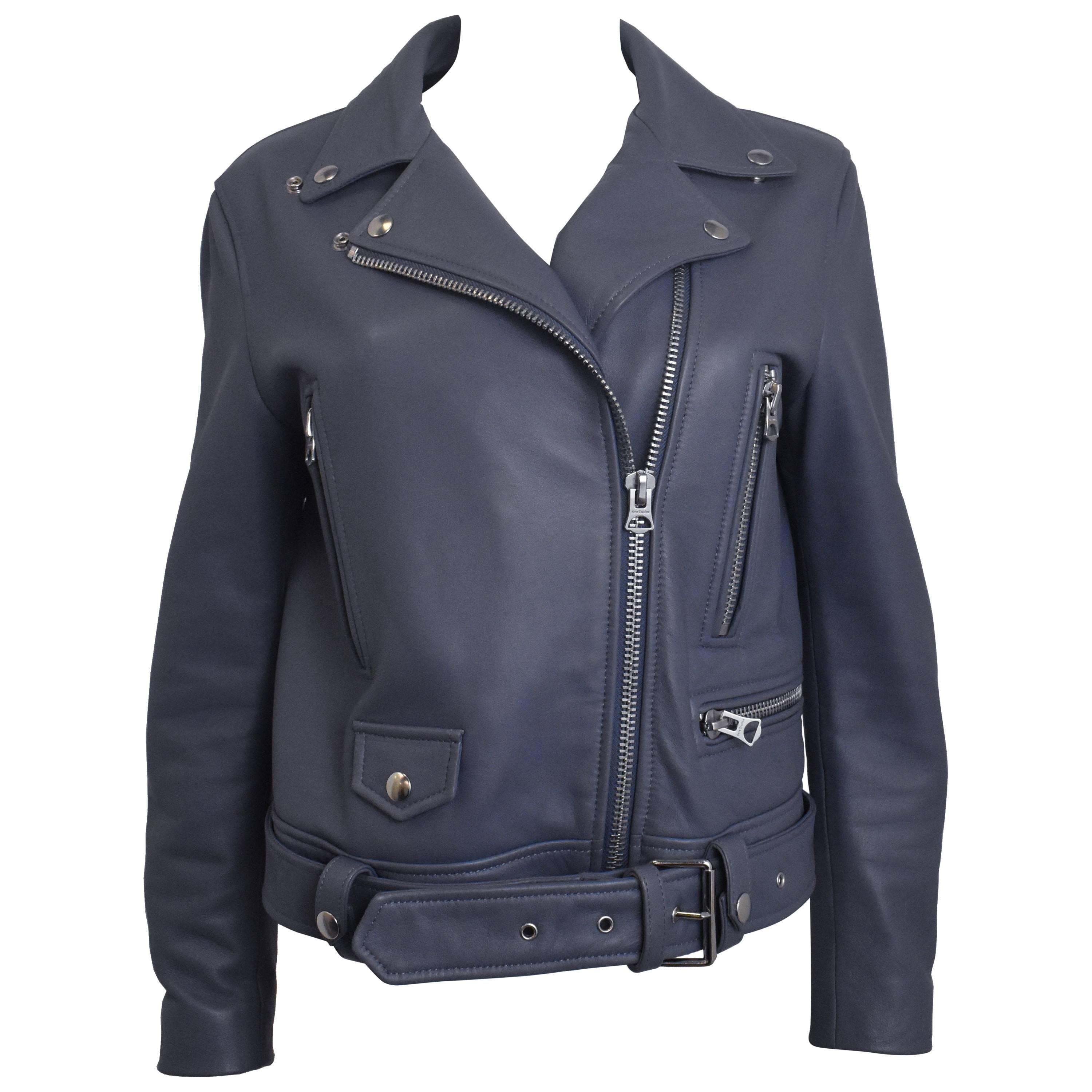 Acne Studios Blue/Purple Leather Biker Jacket