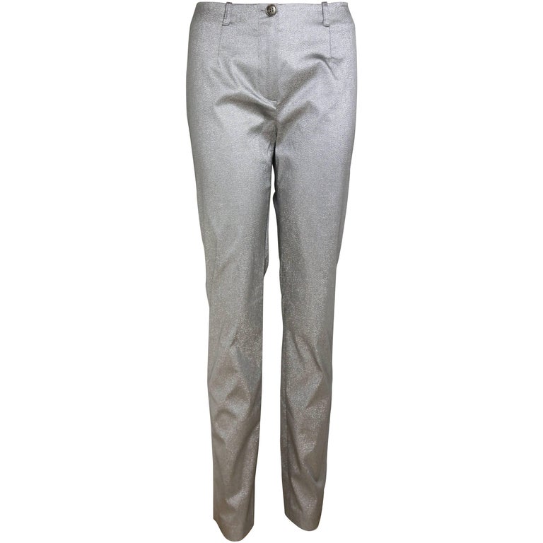 Plein Sud Silver Metallic Pants For Sale at 1stDibs