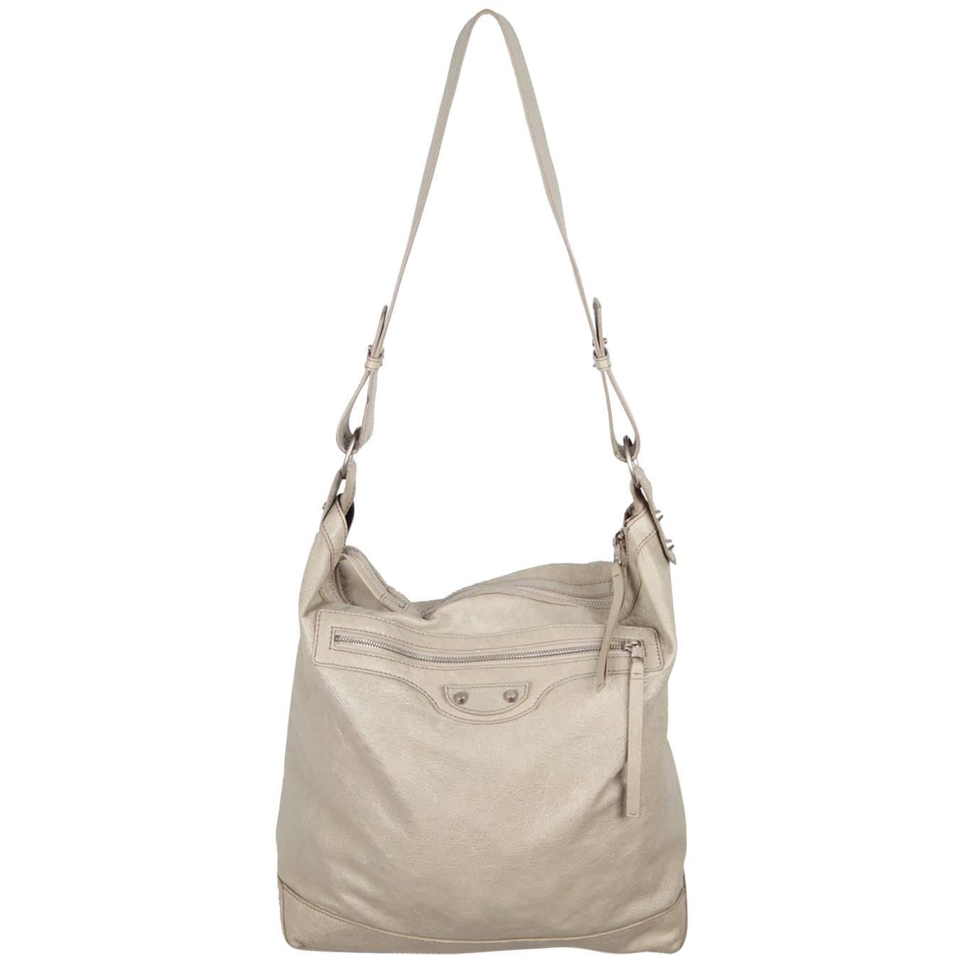 BALENCIAGA Gray Leather ARENA CLASSIC DAY Shoulder Bag