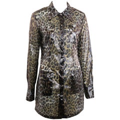 Leinen Sud Jacke mit Leopardenmuster und Gürtel