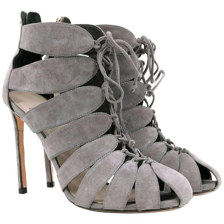Francesco Russo Grey Lace-Up Cutout Heels