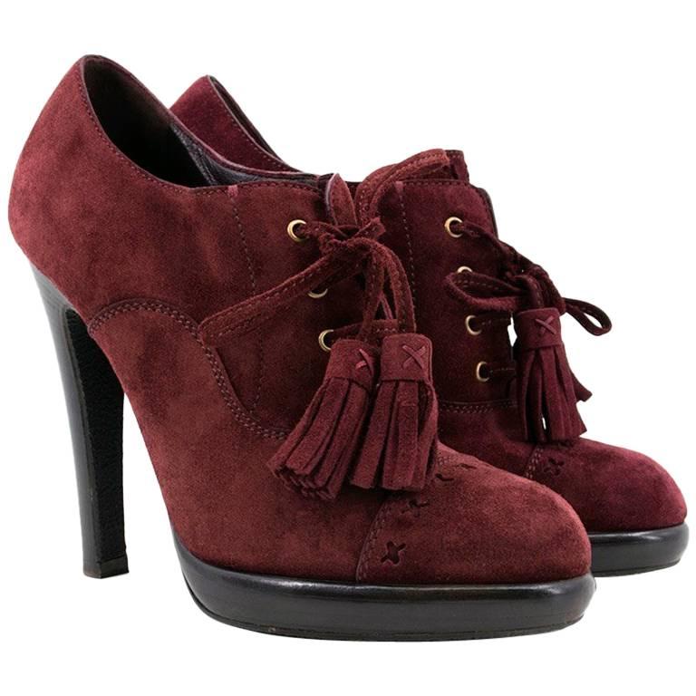 Yves Saint Laurent Burgundy Chelsea Lace Up Booties For Sale