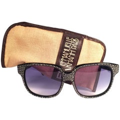 New Vintage Emanuelle Kahn Paris Rhinestones Accents Black Sunglasses France