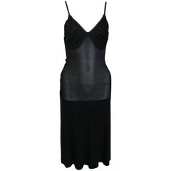 2008 Chanel Black Lace and Knitted Spaghetti Strap Dress 