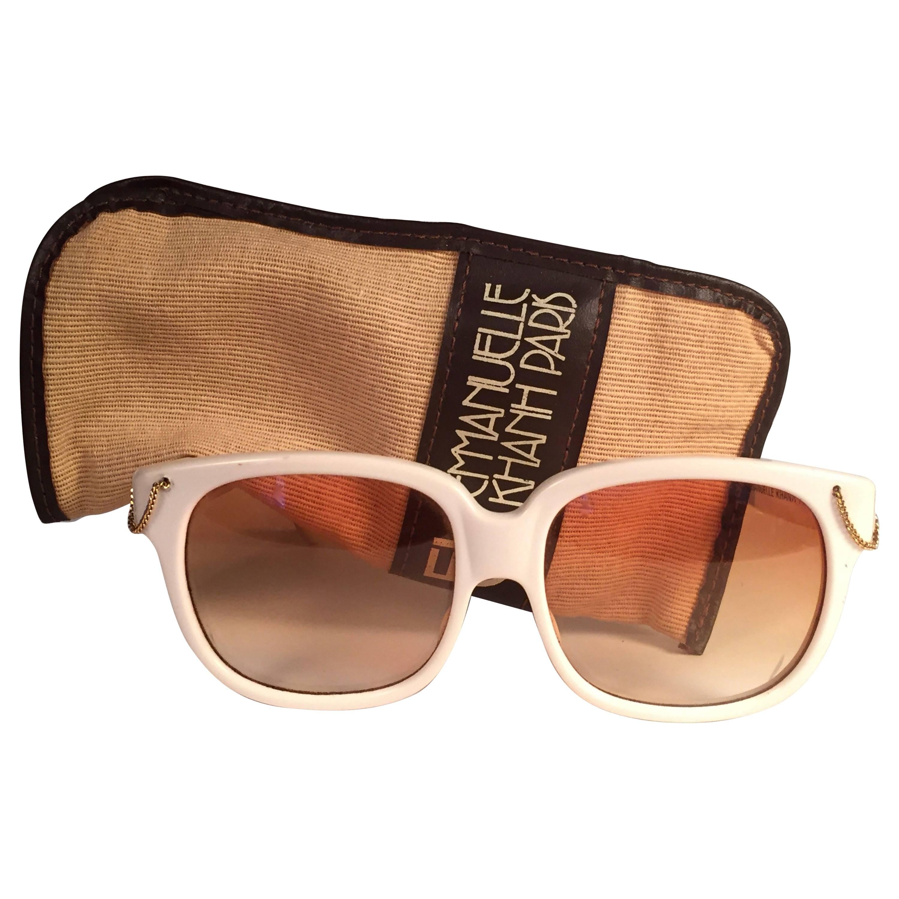 New Vintage Emanuelle Kahn Paris White Gold Accents Sunglasses France For Sale