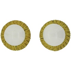 Miriam Haskell 1960s Milk Glass and Fabric Vintage Earrings 8