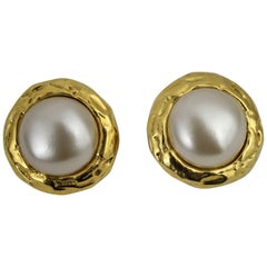 Chanel Vintage Pearl Gold Plated Earrings