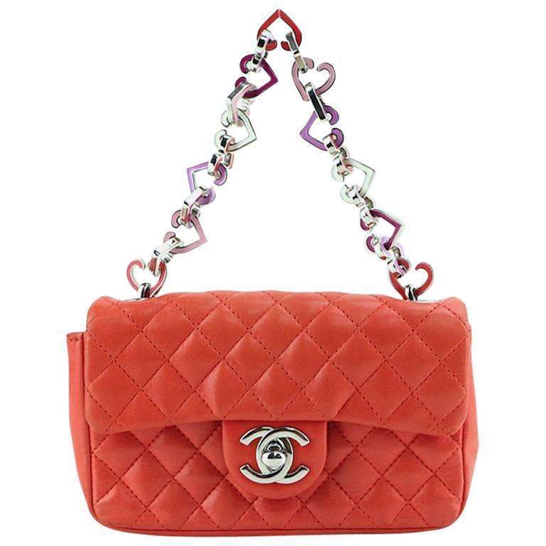 Chanel Orange Quilted Lambskin Heart Charm Chain Mini Flap Handbag For