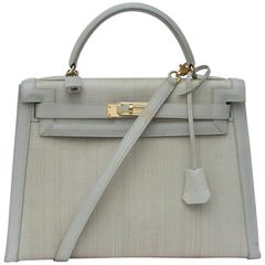 Rare Hermes Kelly Sellier Bag Crinoline Horse Hair Beige Gold Hdw 32 cm