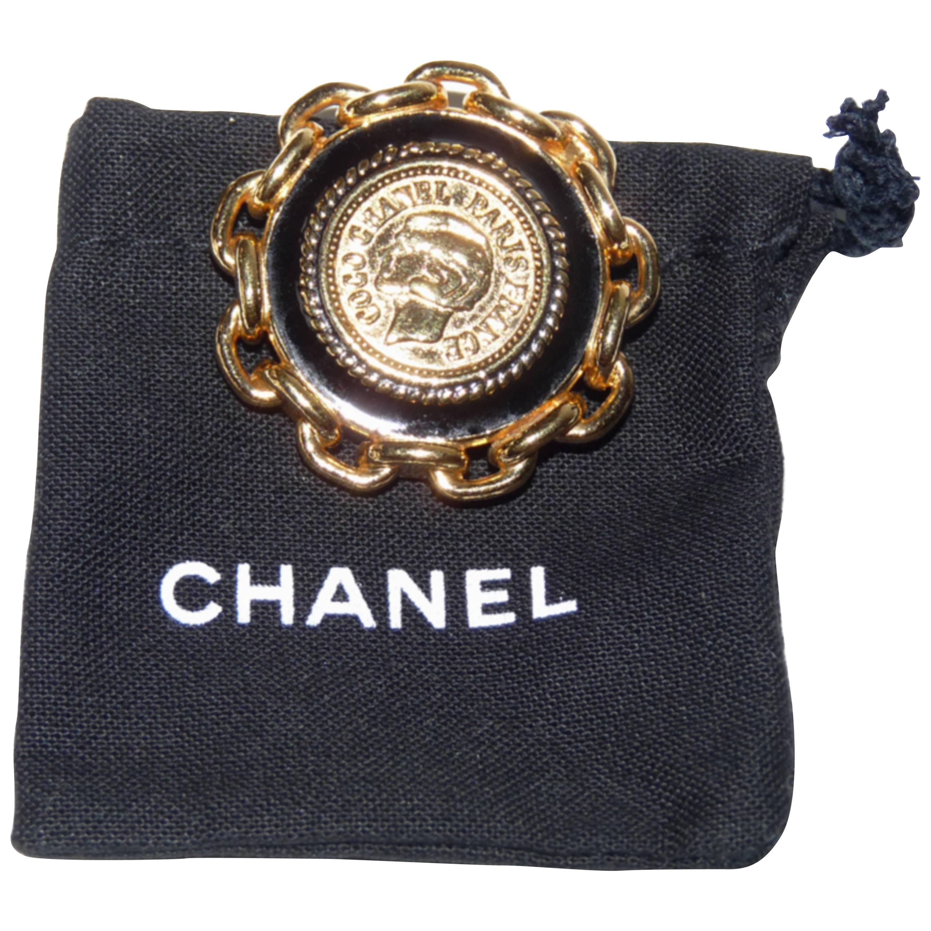 Vintage Chanel Coco Paris France Brooch Black enamel / RARE 
