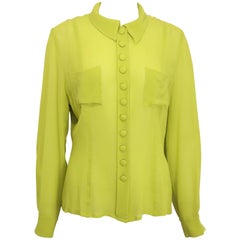 Rochas Green Silk See Through Collar Shirt 