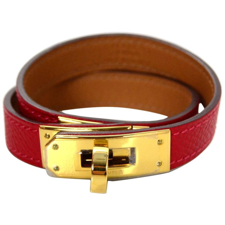Hermes Red Epsom Leather Kelly Double Tour Bracelet sz S For Sale at ...